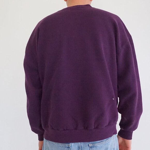 Vtg '90S Jerzees Wisconsin Winter Puff Print Purple Cotton Crew Neck Sweater XL - Picture 2 of 9